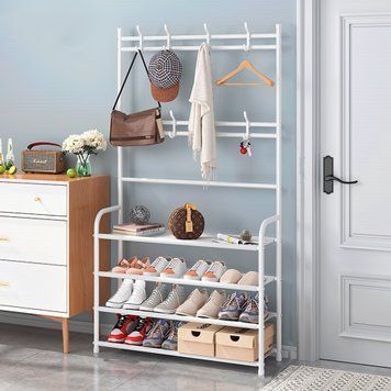Железная вешалка для одежды + подставка для обуви, 2 в одном, 4 полки "Multi-functional shoe and hat rack" Белый 01k04p004v1 фото