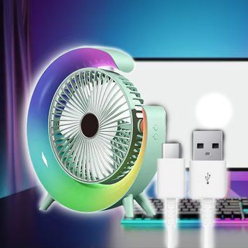 Настільний міні вентилятор з LED підсвіткою та зарядкою від USB, Зелений (2742) 01k07p103v1 фото