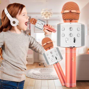 Беспроводной портативный bluetooth караоке микрофон с динамиком Q7 Wireless Wster WS-858 Розовое золото HA-50 03k12p057v6 фото