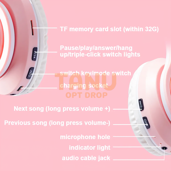 Бездротові дитячі TWS bluetooth навушники з котячими вушками Cat VIV-23M Рожеві + SD карта пам'яті 32 gb 11k01p111 фото