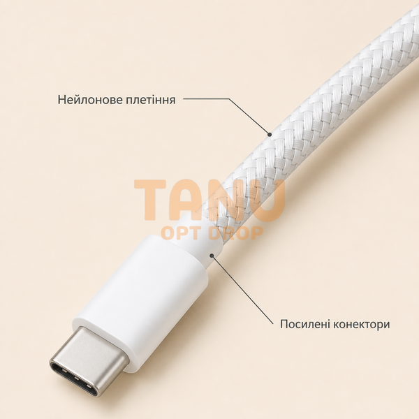 Кабель USB-C / USB-C 60W, 2 м, плетений нейлон, швидка зарядка Power Delivery | 26X205 (509/ 5092 ) 11k06p505v1 фото