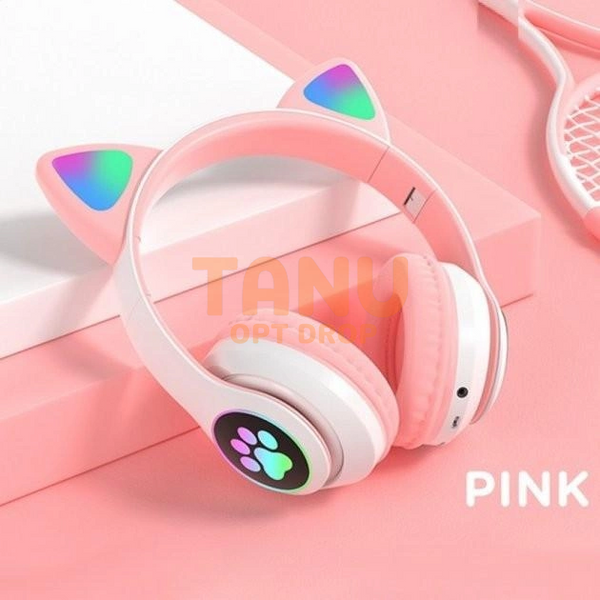 Беспроводные портативные bluetooth TWS наушники с кошачьими ушками Cat STN-28 + SD карта памяти 32 Гб Розовые 11k01p116 фото