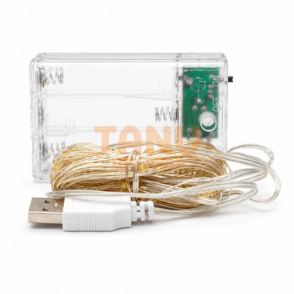 Гирлянда роса 5м, на батарейках + USB белый (ARSH/A28) 12k01p151v2 фото