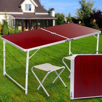 Розкладний портативний стіл-валіза для пікніка з 2 стільцями Folding Table Коричневий 02k01p177v1 фото
