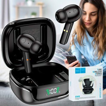 Беспроводные вакуумные bluetooth TWS наушники HOCO EW18 True кейс с экраном Черные 11k01p108v1 фото