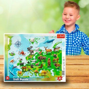 Пазли дитячі (рамкою) 25 елементів "Карта Європи з тваринами" Trefl 31341 (SB) 03k19p099 фото