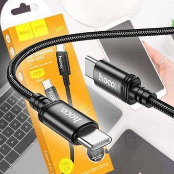 Кабель для зарядки и передачи данных Hoco X89 Wind мощностью 60W Type-C to Type-C 1m 3A, Черный (206) 11k06p384 фото