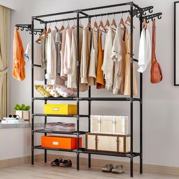 Гардеробная напольная вешалка 8518 для одежды с полками Simple Coat Rack Double Row 108х45х173 (205) 01k04p126 фото