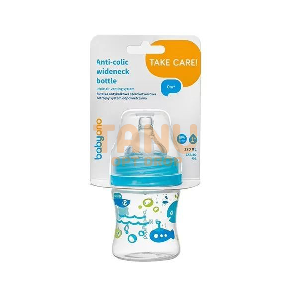 Бутылочка с широким горлышком BabyOno 402/02, антиколиковая, 120 мл, голубой (SB) 03k17p424v2 фото
