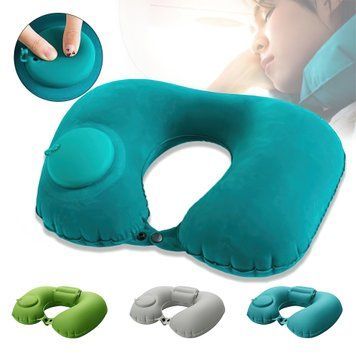 Дорожная надувная подушка подголовник для шеи со встроенной помпой TRAVEL NECK PILLOW 02k03p001 фото