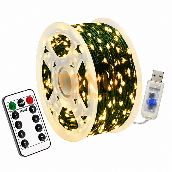 Гирлянда "Роса" 60 м 600 LED с USB и пультом ДУ,зеленая проволока Теплый белый свет (ARSH/LU989) 12k01p221v1 фото
