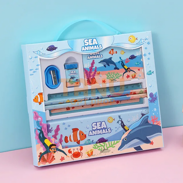 Детский канцелярский школьный набор с футляром Stationery Set Animal World 6 в 1 8002 Синий (SD) 03k05p264v1 фото