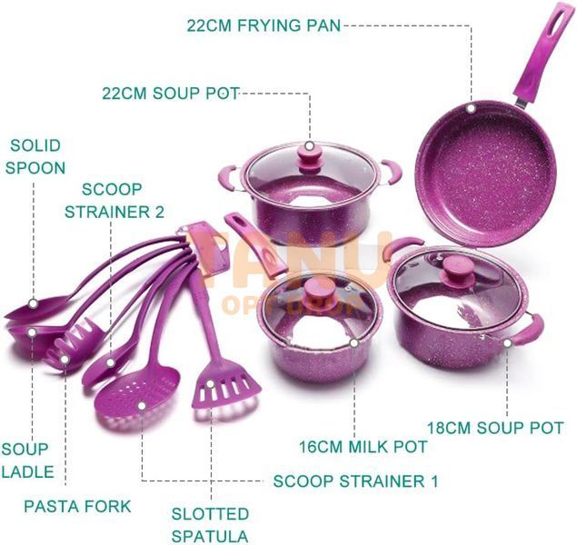 Набір кухонного посуду сковорода, каструлі з прозорими кришками COOKWARE SET AND-13-20 13 предметів (205) 10k12p136 фото