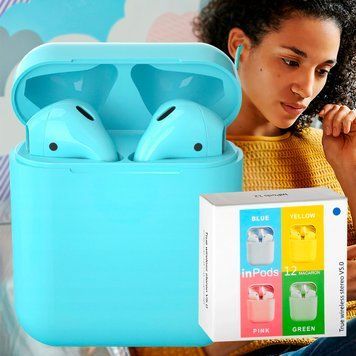 Бездротові bluetooth TWS навушники з мікрофоном HBQ InPods 12 Блакитні 11k01p009v2 фото