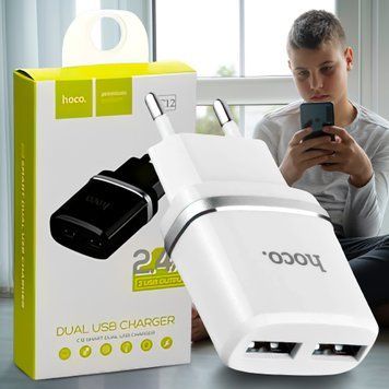 Сетевое зарядное устройство блок питания адаптер HOCO C12 2USB Smart 2.4A Белый (206) 11k06p394v2 фото