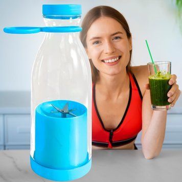 Портативний переносний блендер-пляшка пляшка для соку та смузі Mini Juicer 420 мл Блакитна (В) 10k14p070v1 фото