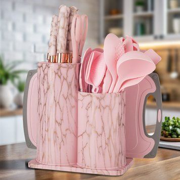 Набір кухонного приладдя Kitchenware Set, силіконові аксесуари на підставці 20 предметів, Рожевий мармур (HA-300) 10k03p203v3 фото