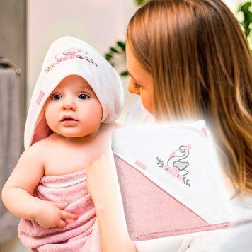 Рушник з капюшоном із бамбукової пряжі для дітей, махровий (85 см x 85 см) (Рожевий) "Лебідь" "BabyOno" (SB) 343/04 03k17p281v1 фото