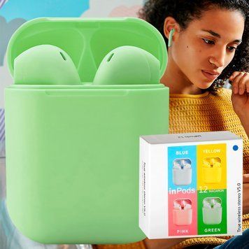Бездротові bluetooth TWS навушники з мікрофоном HBQ InPods 12 Зелені 11k01p009v4 фото
