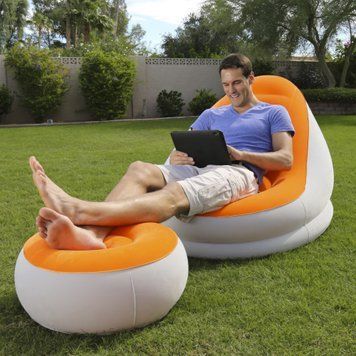 Надувное кресло с подставкой под ноги-пуфиком Bestway Comfort Cruiser Lounger Серо-оранжевый 01k04p191v1 фото