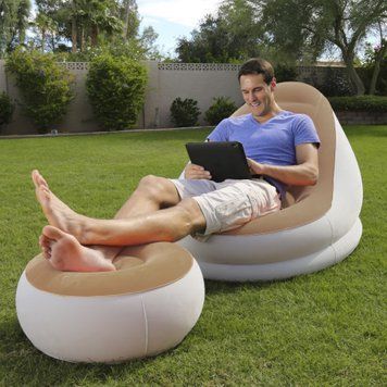 Надувное кресло с подставкой под ноги-пуфиком Bestway Comfort Cruiser Lounger Серо-бежевый 01k04p191v2 фото