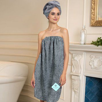 Набір рушників MALLOORY HOME 6959/10201 &ndash; банний рушник-парео + чалма, 70&times;140 см, Сірий (BOT) 01k06p130v3 фото
