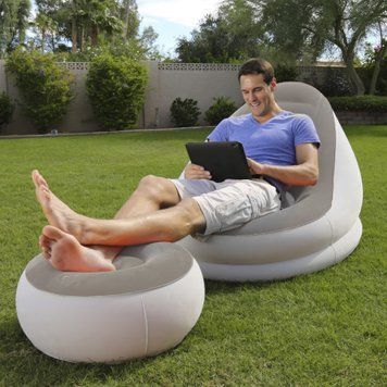 Надувное кресло с подставкой под ноги-пуфиком Bestway Comfort Cruiser Lounger Серый 01k04p191v3 фото