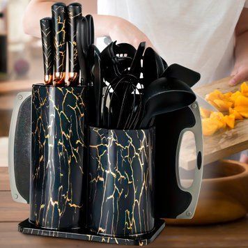 Набір кухонний силіконових аксесуарів на підставці Kitchenware Set 20 предметів Чорний мармур (HA-300) 10k03p203v1 фото