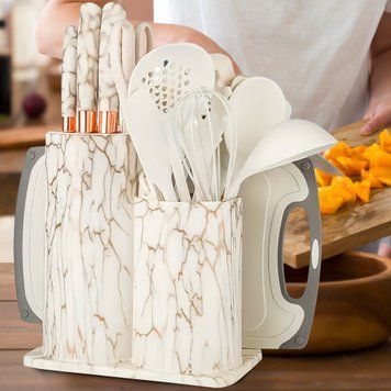 Набір кухонний силіконових аксесуарів на підставці Kitchenware Set 20 предметів Білий мармур (HA-300) 10k03p203v2 фото
