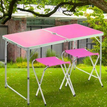 Раскладной портативный стол-чемодан для пикника с 2 стульями Folding Table Розовый 02k01p177v4 фото