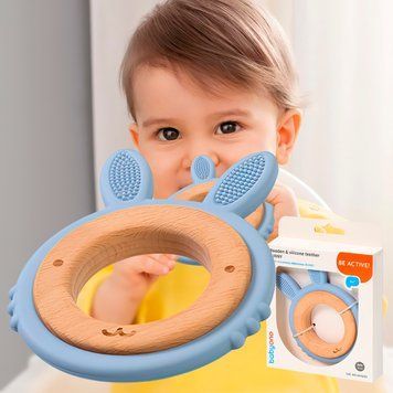 Детский деревянно-силиконовый прорезыватель для зубов Babyono "Зайчик" Голубой (1076/03) (SB) 03k17p457v3 фото