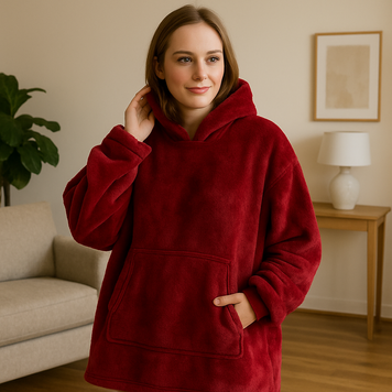 Толстовка - плед с капюшоном HUGGLE HOODIE BLANKET, плед с рукавами КРАСНЫЙ (NM-500) 01k06p001v7 фото