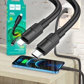 Портативный кабель Type-C to lightning 20W PD для зарядки и передачи данных HOCO X84 1м Черный (206) 11k06p382v2 фото