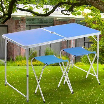 Раскладной портативный стол-чемодан для пикника с 2 стульями Folding Table Голубой 02k01p177v5 фото