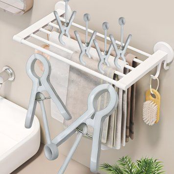 Самоклеюча настінна вішалка для рушників у ванну + прищіпки Towel rack YH6613 Білий (2127) 01k04p225v1 фото