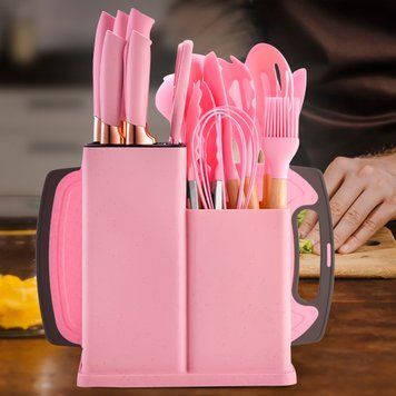 Набір кухонний силіконових аксесуарів на підставці Kitchenware Set 20 предметів Рожевий мармур (HA-301) 10k03p204v4 фото