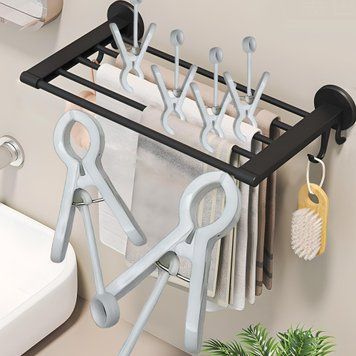 Самоклеюча настінна вішалка для рушників у ванну + прищіпки Towel rack YH6613 Чорний (2127) 01k04p225v2 фото