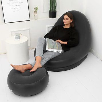 Надувное велюровое кресло-диван с пуфиком AIR SOFA Черный (205) 01k04p014v3 фото