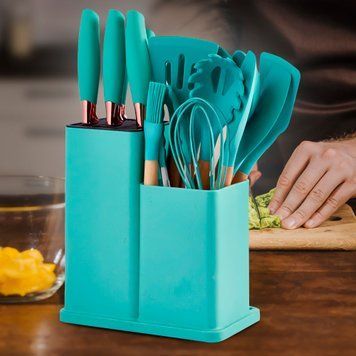 Набір кухонний силіконових аксесуарів на підставці Kitchenware Set 20 предметів Бірюзовий (HA-301) 10k03p204v5 фото