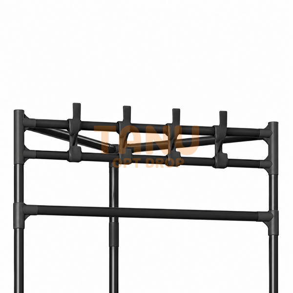 Двоповерхова металева кутова стійка-стелаж з поперечиною для вішалок Coat rack YH6606 Чорний (AMN) 01k04p215v1 фото