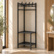 Двоповерхова металева кутова стійка-стелаж з поперечиною для вішалок Coat rack YH6606 Чорний (AMN) 01k04p215v1 фото 1