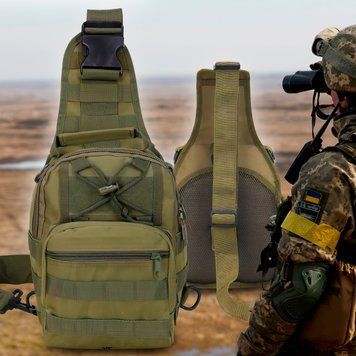 Нагрудна сумка через плече однолямковий рюкзак 6 л 28х18х13 см Molle Tactical Sling Bag Хакі (205) 08k01p010 фото
