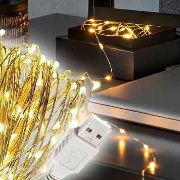 Новогодняя LED гирлянда Xmas &laquo;Роса&raquo; USB длиной 10 метров с теплым светом (К-213) 12k01p162v1 фото