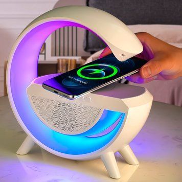Багатофункціональна настільна лампа-нічник Bluetooth колонка 3в1 з бездротовою зарядкою RGB HM-3130/KP-542 Rainbow (626) 01k09p273 фото