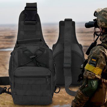 Нагрудна сумка через плече однолямковий рюкзак 6 л 28х18х13 см Molle Tactical Sling Bag Чорна (205) 08k01p010v1 фото