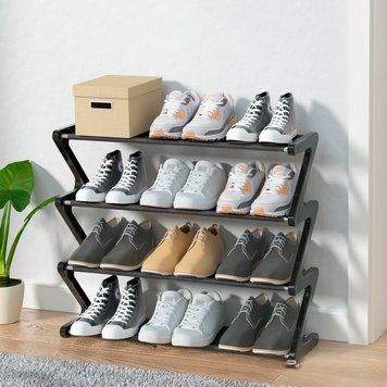 Полка стойка-органайзер для обуви на 4 полки New Z-Shaped Shoe Rack YH8802-4 Черный (2742) 01k04p026v4 фото
