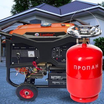 Бензиновый однофазный генератор с медной обмоткой для дома Luotian R6500 на 6,5 кВт + газовый баллон 12л красный в подарок 04k02p017v2s3 фото