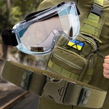 Чоловічий набір 3в1 багатофункціональна містка сумка-слінг через плече + захисні антивідблискові окуляри + ремінь Хакі 08k01p036v2 фото