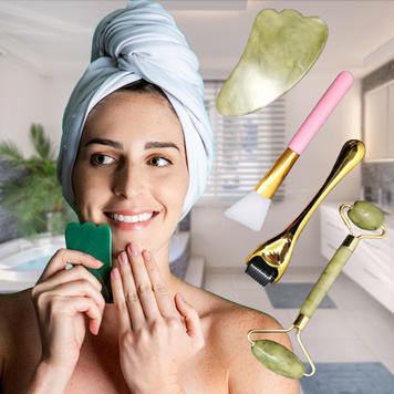 Нефритовый косметический набор для массажа лица 4в1 jade roller 07k02p077 фото