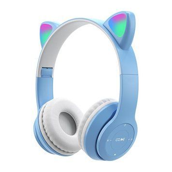 Беспроводные детские наушники Cat Ear P47 M с кошачьими ушками и подсветкой, Голубые 11k01p003 фото